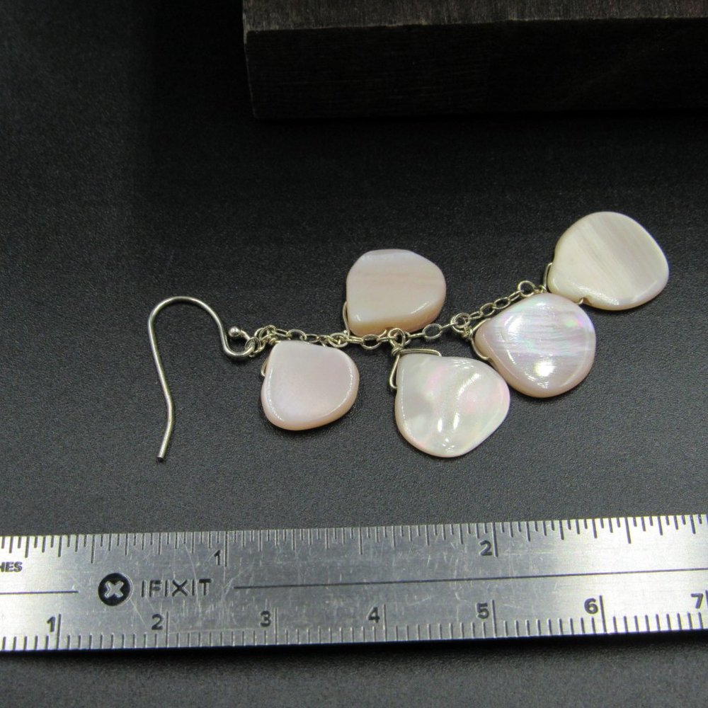 Sterling Multiple Pink Shell Dangle Earrings - image 3